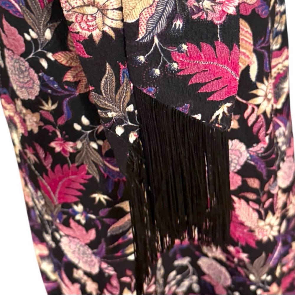 Tahari ASL Floral Belted Midi Dress Size 12 Black Pink Purple Boho Wrap V-Neck - Picture 4 of 8